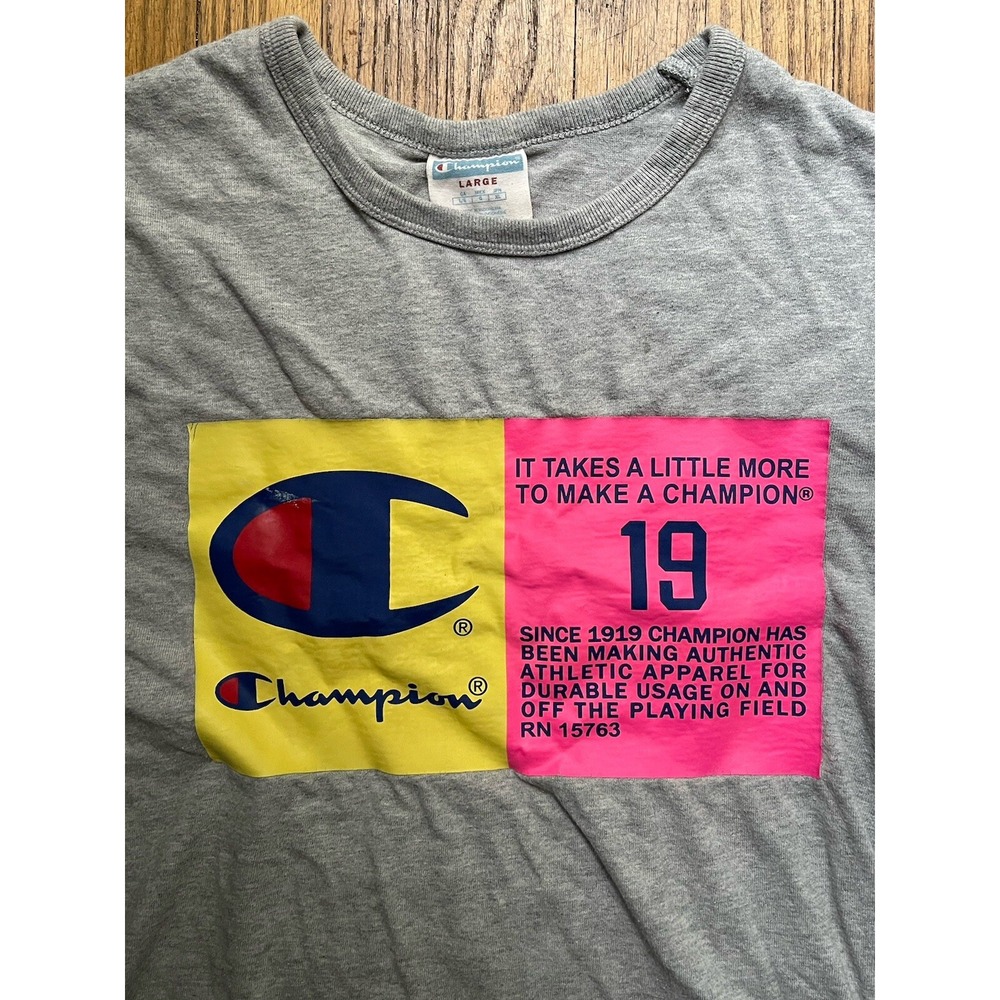 Vintage 1990's Champion T-shirt Men's L Big Graphic Logo Spell Out 1919 Y2K Tee